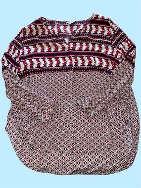 Crown & Ivy Red and Navy Blue split neck patterned blouse